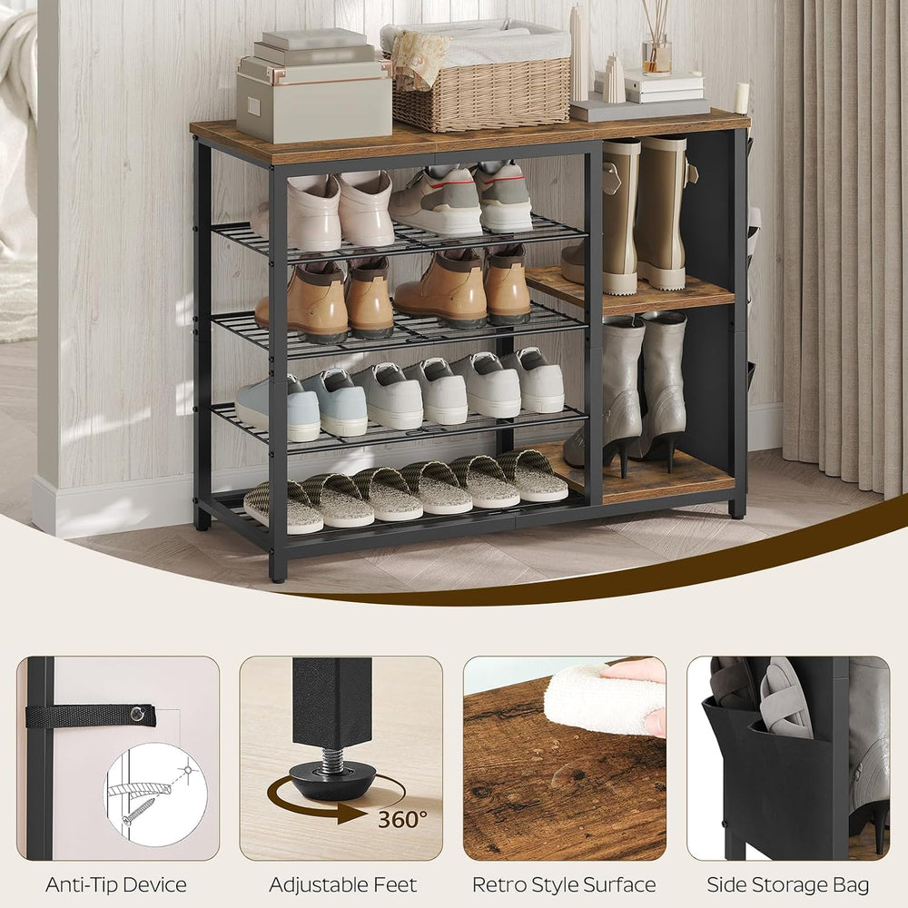 YATINEY Industrial 5-Tier Shoe Rack, Metal Shoe Storage Organizer with Side O...