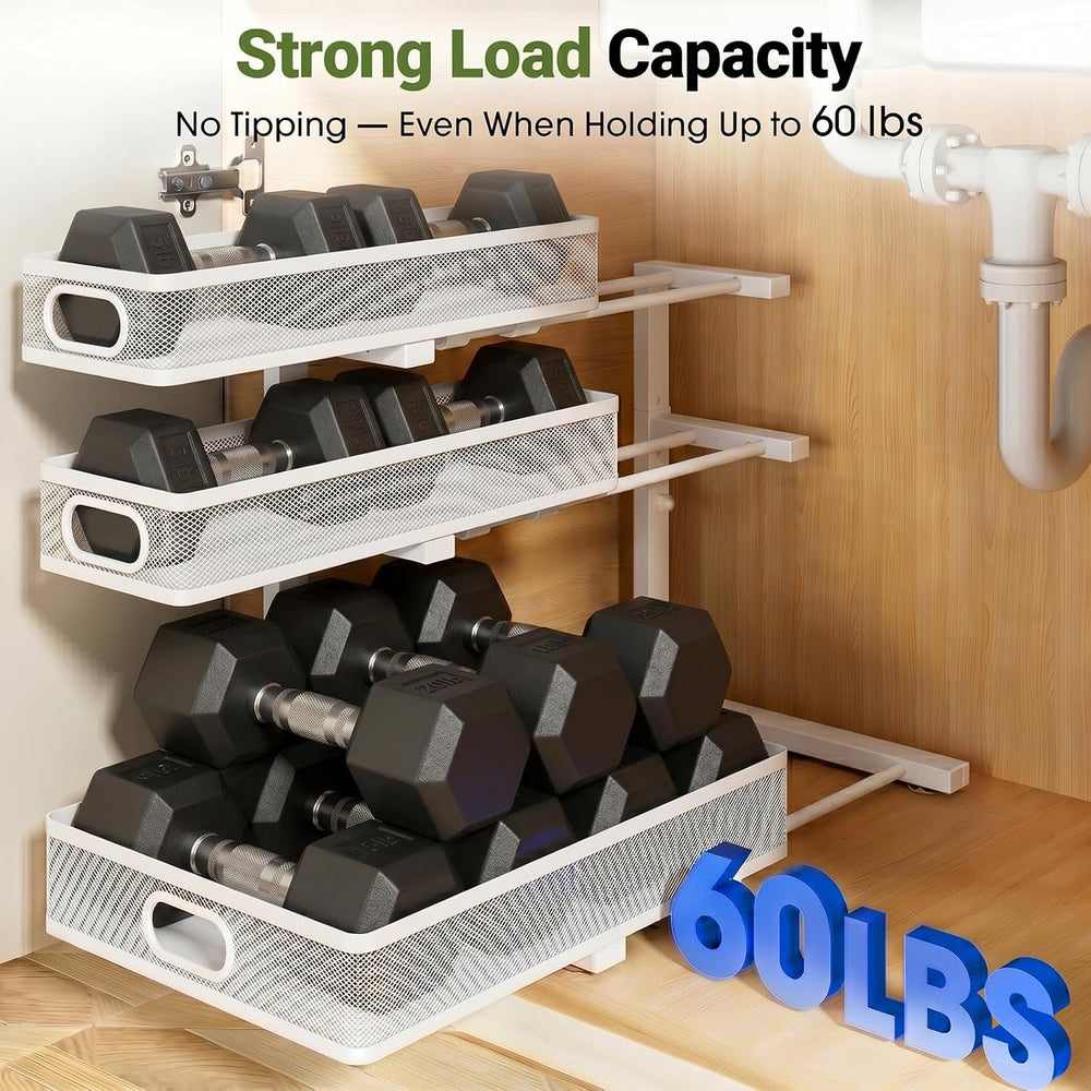 Under Sink Organizer 3 Tier, 2 Pack L-Shaped Pull-Out Cabinet Organizer with ...