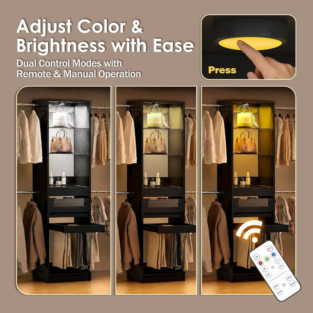6-12 Ft Closet System with LED Lighting & 4 Adjustable Rods (Black)