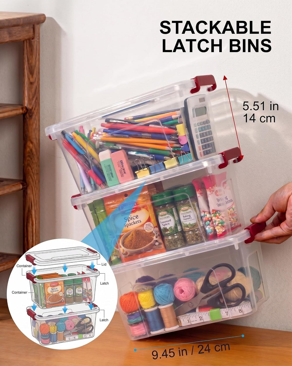 6 Pack Clear Plastic Storage Containers with Lids,Transparent Design,7Qt