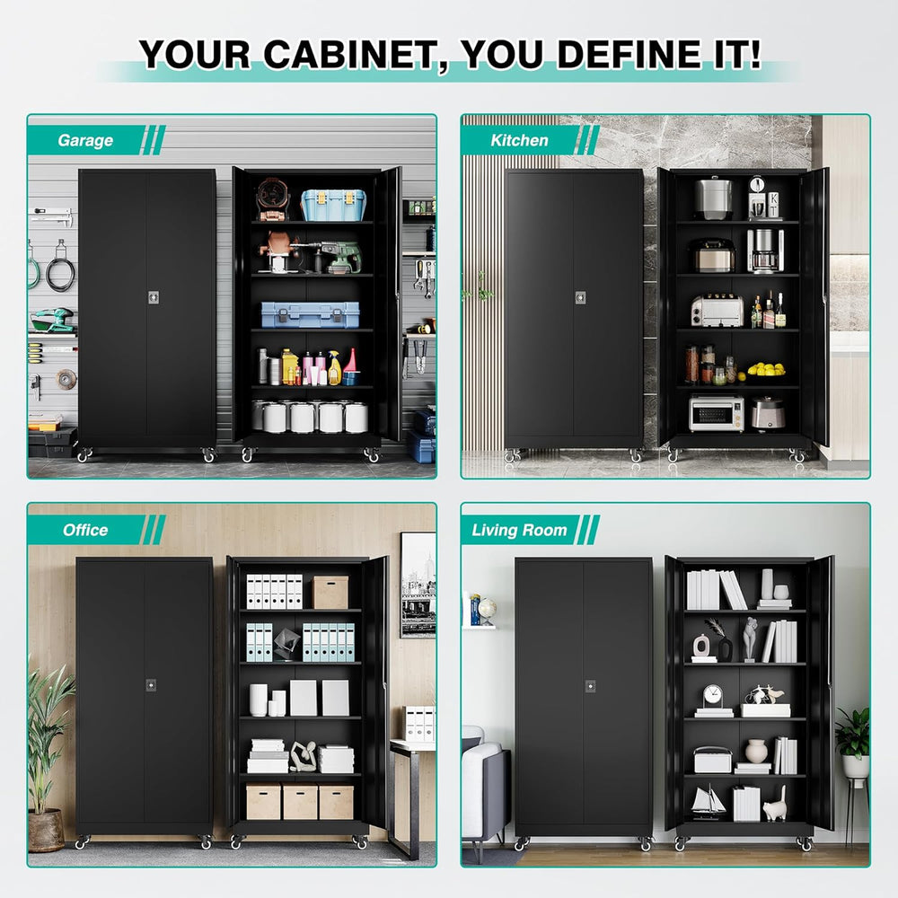 75" Tall Metal Storage Cabinet with Wheels,Rolling Garage Storage Cabine...