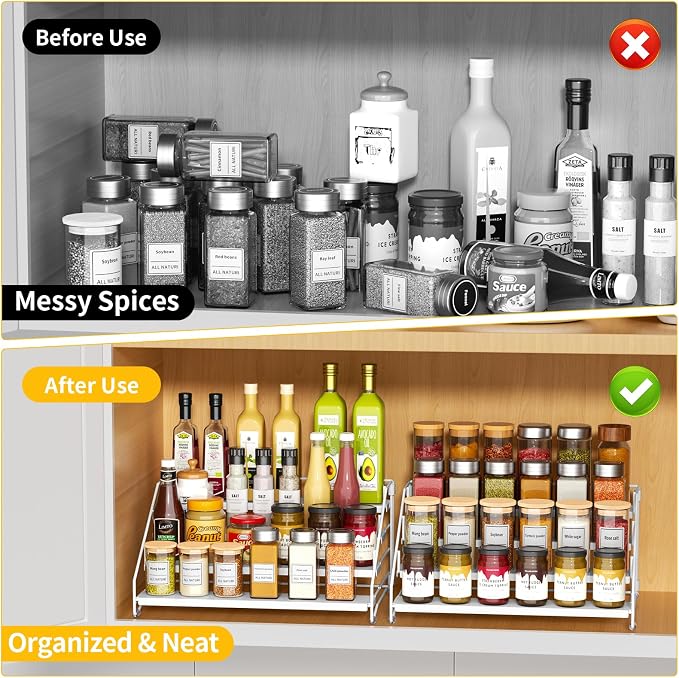 RCHYFEED Spice Rack Organizer for Cabinet, 4 Tier Spice Organization for (2 P...