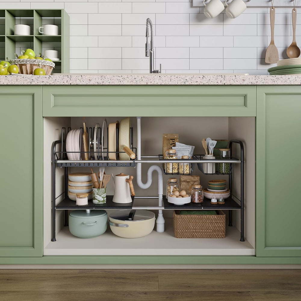 NETEL Expandable Under Sink Organizer,Pot and pan Organizer Under Cabinet