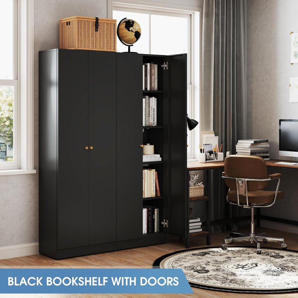 IRONMIX Metal Bookshelf with Doors, Tall Bookcase with Adjustable Shelves