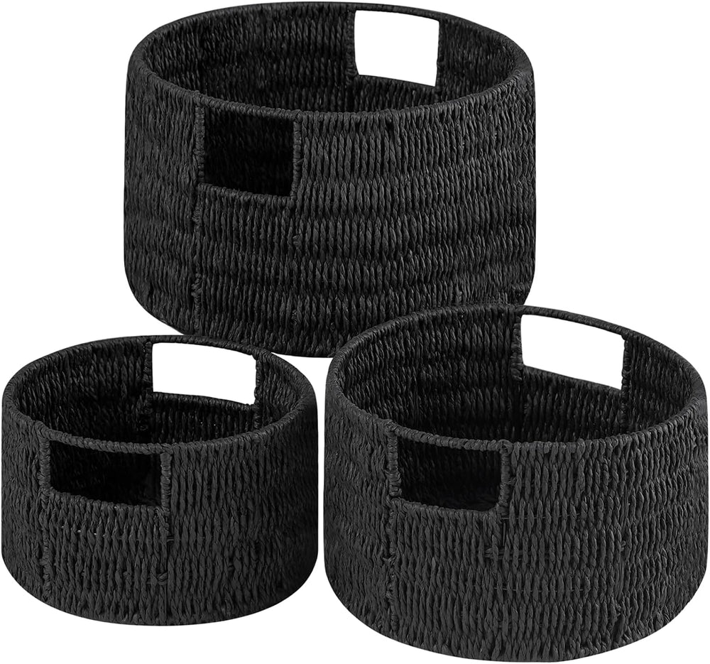 Wicker Storage Basket, Hand-Woven Paper Rope Large Round Woven Basket With Ha...