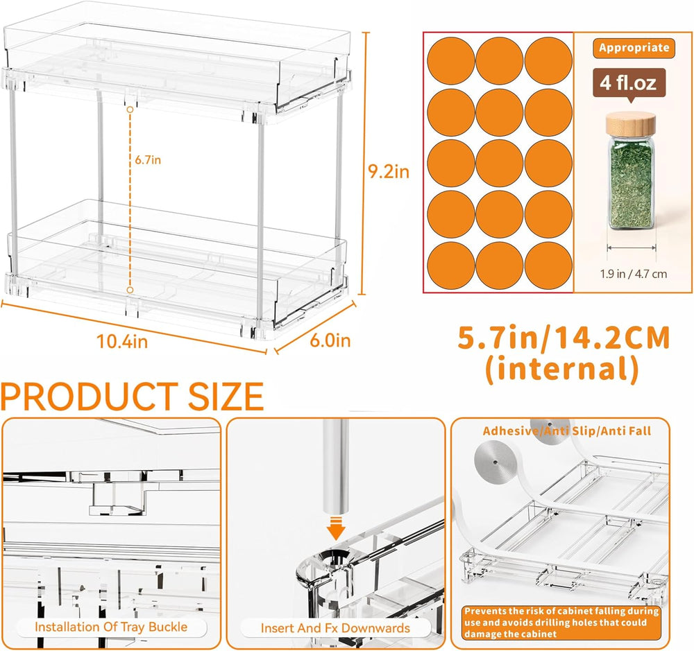 Yieach 4 Pack 2 Tier Vertical Spice Rack Pull Out,10.4'' Deep Narrow ...