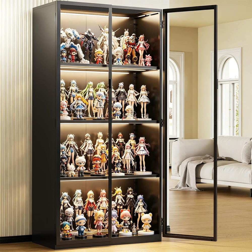 Display Cabinet with Glass Doors,4-Tier Curio Cabinet with Lights