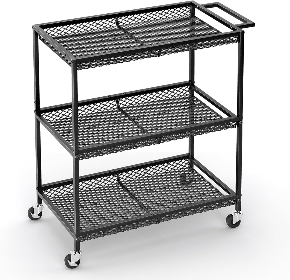 3 Tier Rolling Utility Kitchen Cart, Heavy Duty Wire Rolling Cart on Wheels, ...