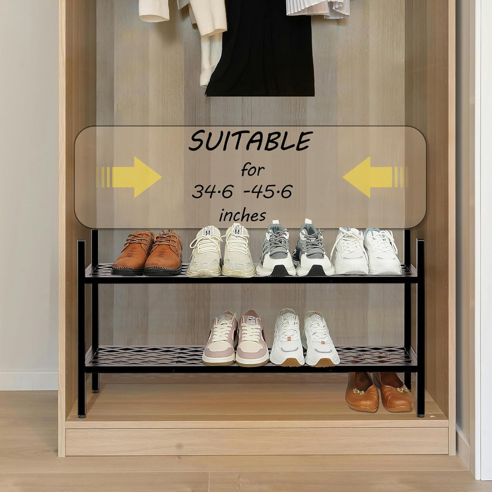 Long Expandable Metal Shoe Rack for Closet, Entryway, Garage, 2-Tier, Black