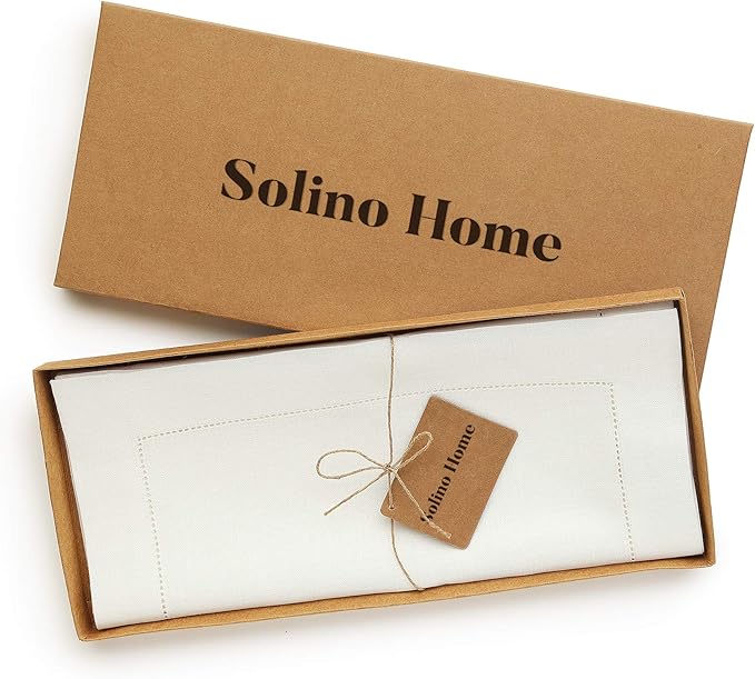 Solino Home Linen Ivory Table Runner 60 Inches - Classic Hemstitch, 100% Pure...