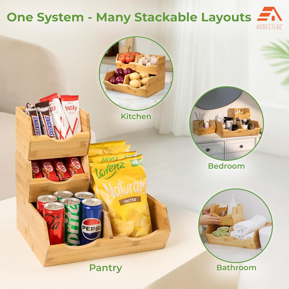 HOMESTEAD Bamboo Pantry Storage Bins โ Stackable Potato & Onion Storage B...