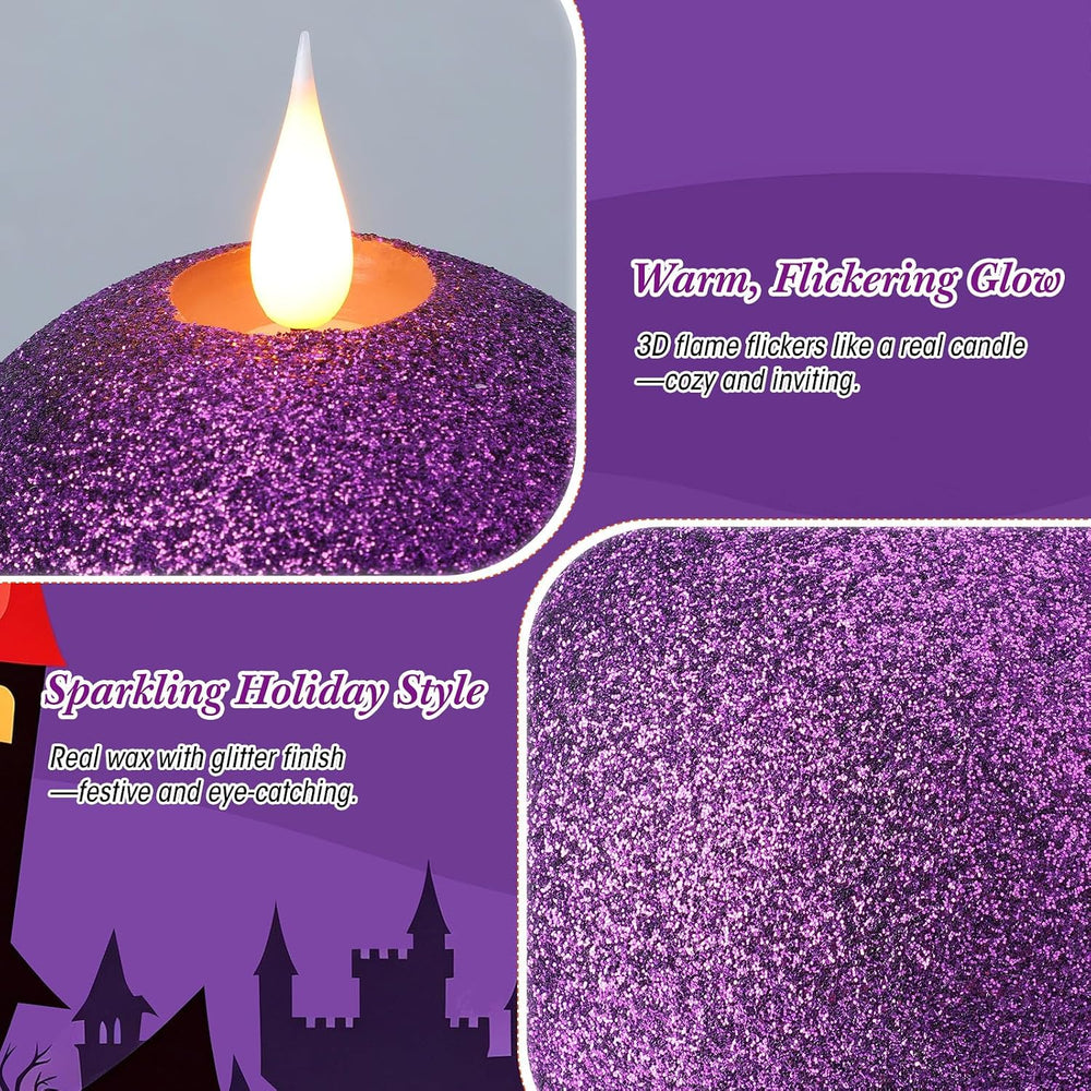 Retisee 2 Pcs Halloween Flameless Candles Real Wax Round with Remote Timer