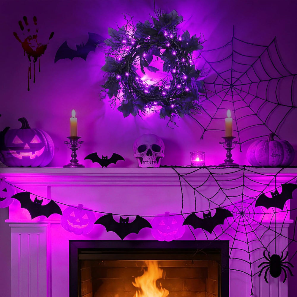 9Ft Lighted Halloween Garland Decorations Indoor, 66 LED Purple Lights Willow...