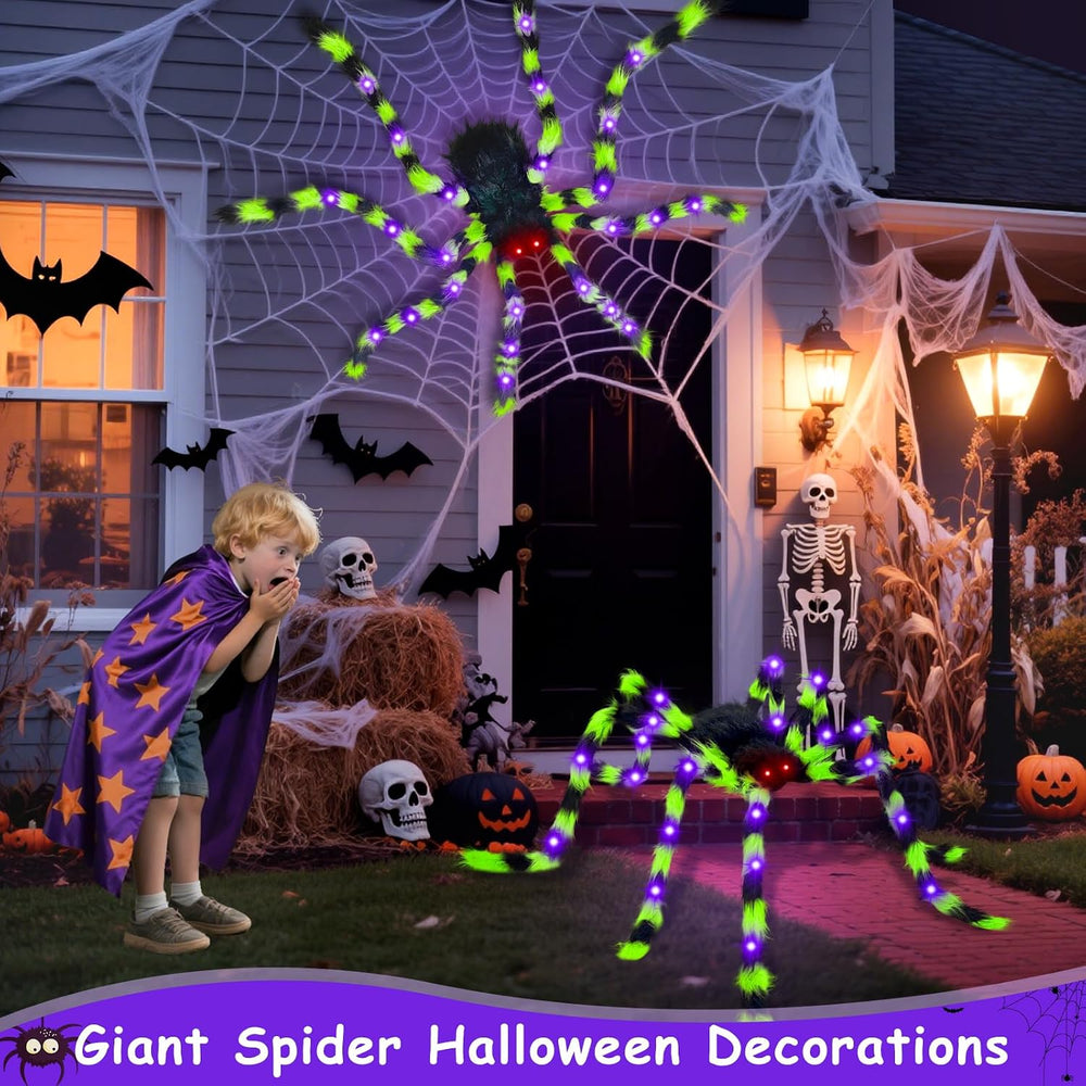 2Pack 50Inch Giant Halloween Spiders Decorations with 8 Modes 30 LED Lights