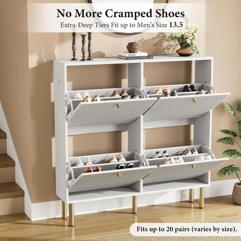 Nicetree Shoe Storage Cabinet for Entryway - 4 Flip Drawers Shoe Cabinet with...