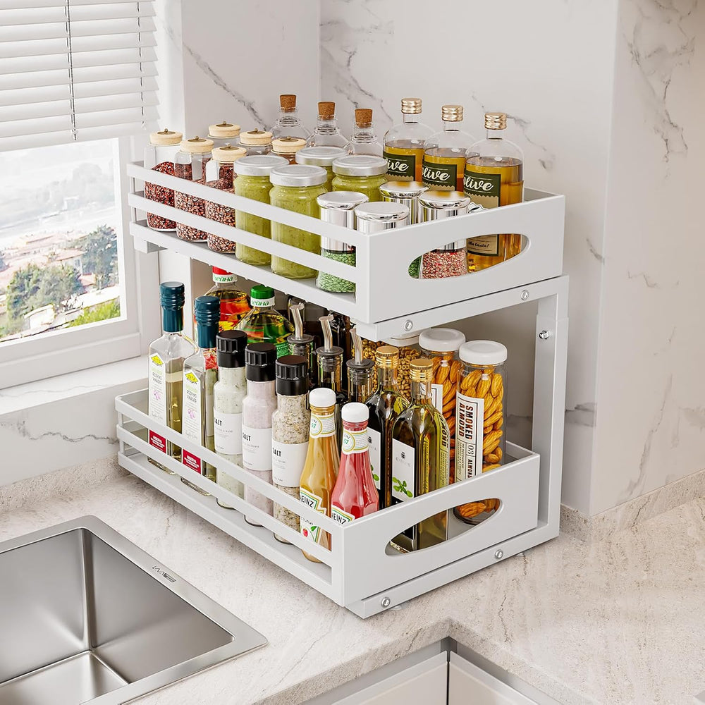 Under Sink Organizer, 2 Tier Under Sink Organizers and Storage, Adjustable He...