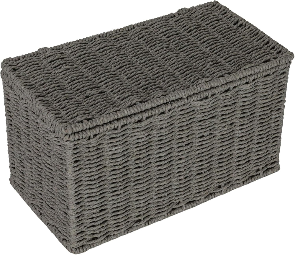 Household Essentials Small Handwoven Paper Rope Wicker Basket with Lid, Grey