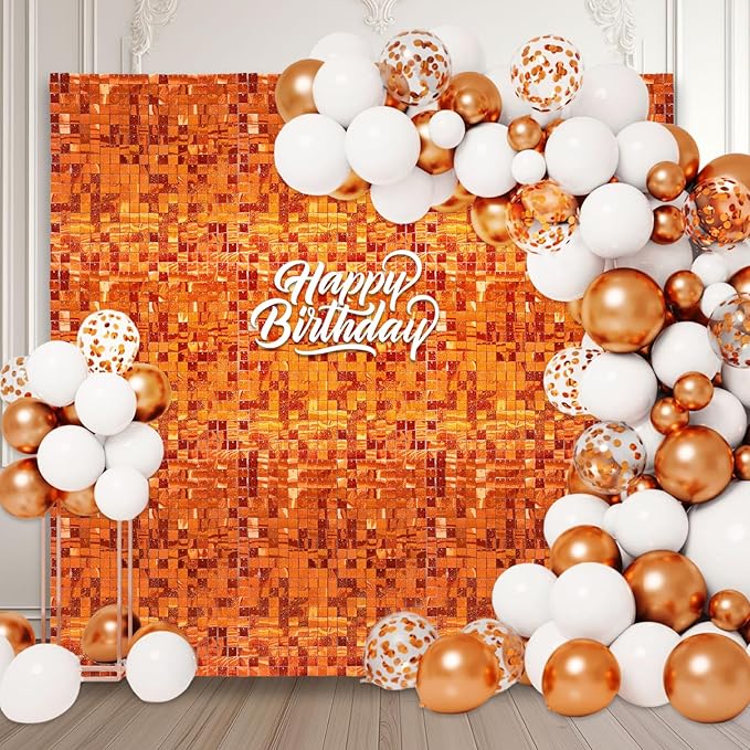 12PCS Orange Shimmer Wall Backdrop, Laser Square Sequin Photo Backdrops Panel...