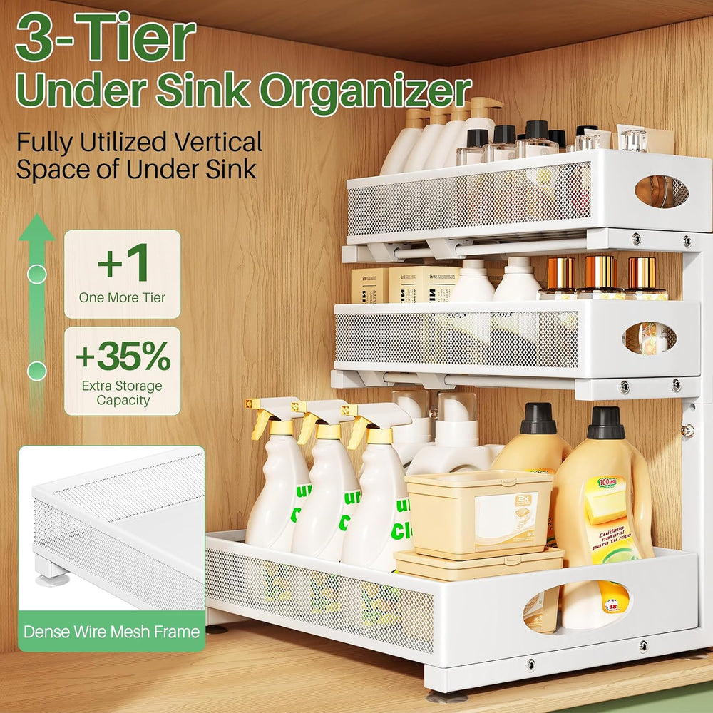 Kitstorack Under Sink Organizer 3-Tier Slide Out Drawer for Bathroom 1-Pack