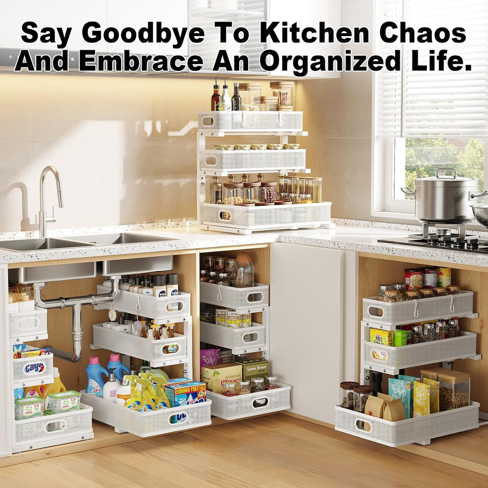 3 Tier White Under Sink Organizer,Kitchen Cabinet Storage Organizer(2 pack)