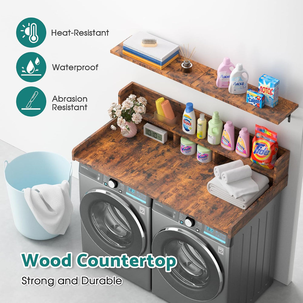 Washer Dryer Countertop with Storage and Wall Shelf (Rustic Brown)