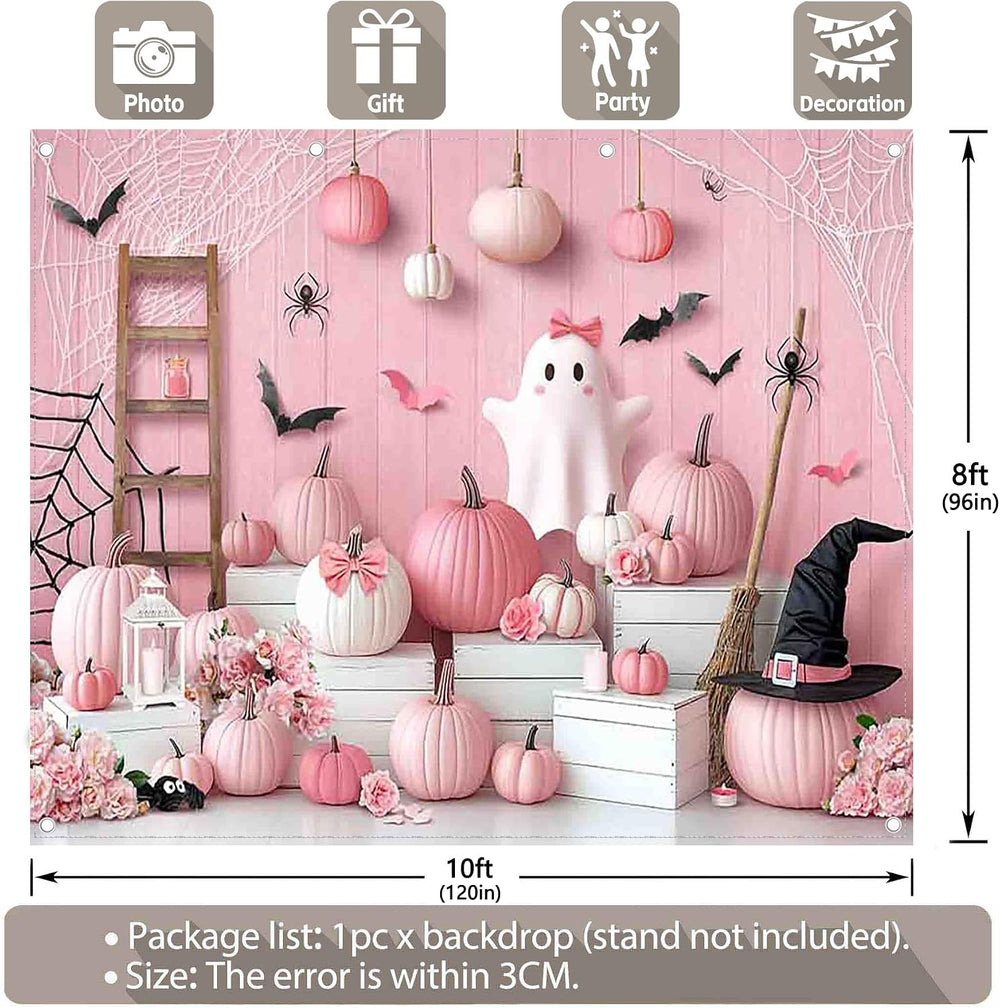 10x8ft Pink Halloween Photography Backdrop Cute Ghost Boo Banner