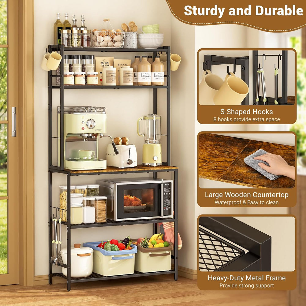 ThreeHio 5 Tier Kitchen Bakers Rack with Storage, 29.9 Inch Microwave Stand, ...
