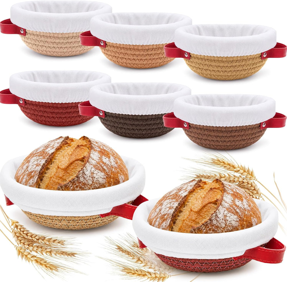 Hushee 6 Pack Mini Banneton Bread Proofing Basket Bulk Cotton Rope, Round
