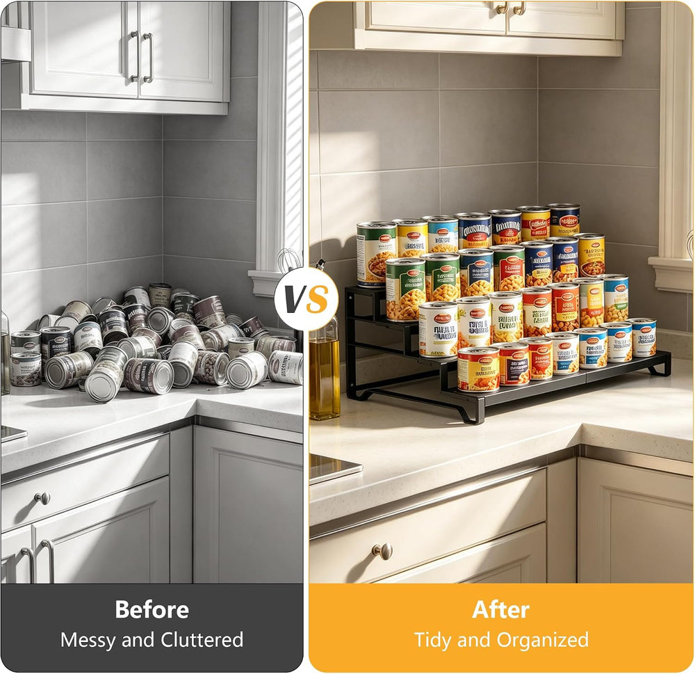 Expandable Can Organizer for Pantry, 4 Tier Metal Canned Food Storage