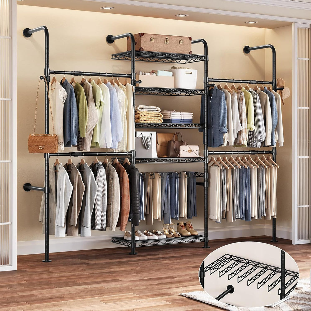 Closet Organizers Wall Mounted Closet System, 3-Row Heavy Duty Garment Clothe...