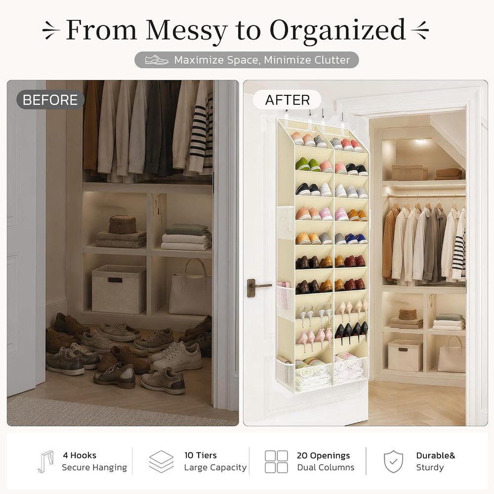 Over the Door Shoe Organizer, 20-30 Pairs Heavy-Duty Hanging Shoe Storage wit...