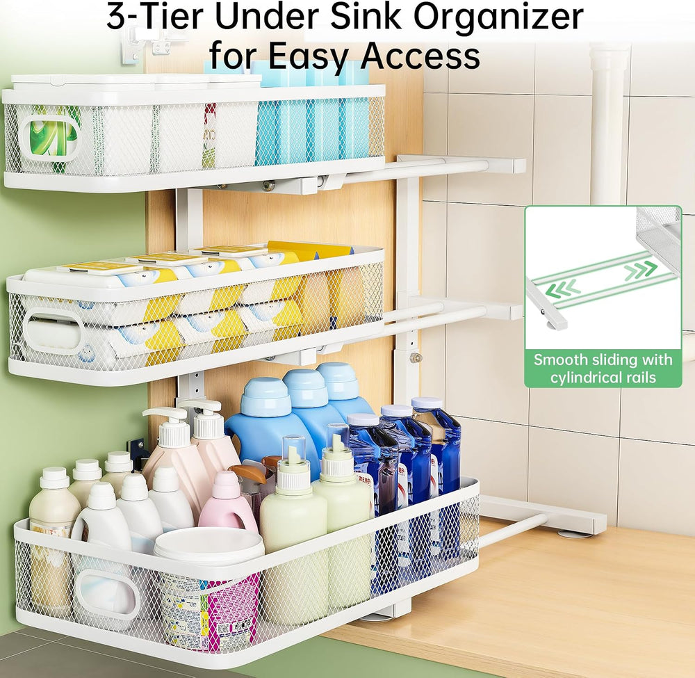 3-Tier Under Sink Organizer, Pull Out Cabinet Organizer for Kitchen & Bath