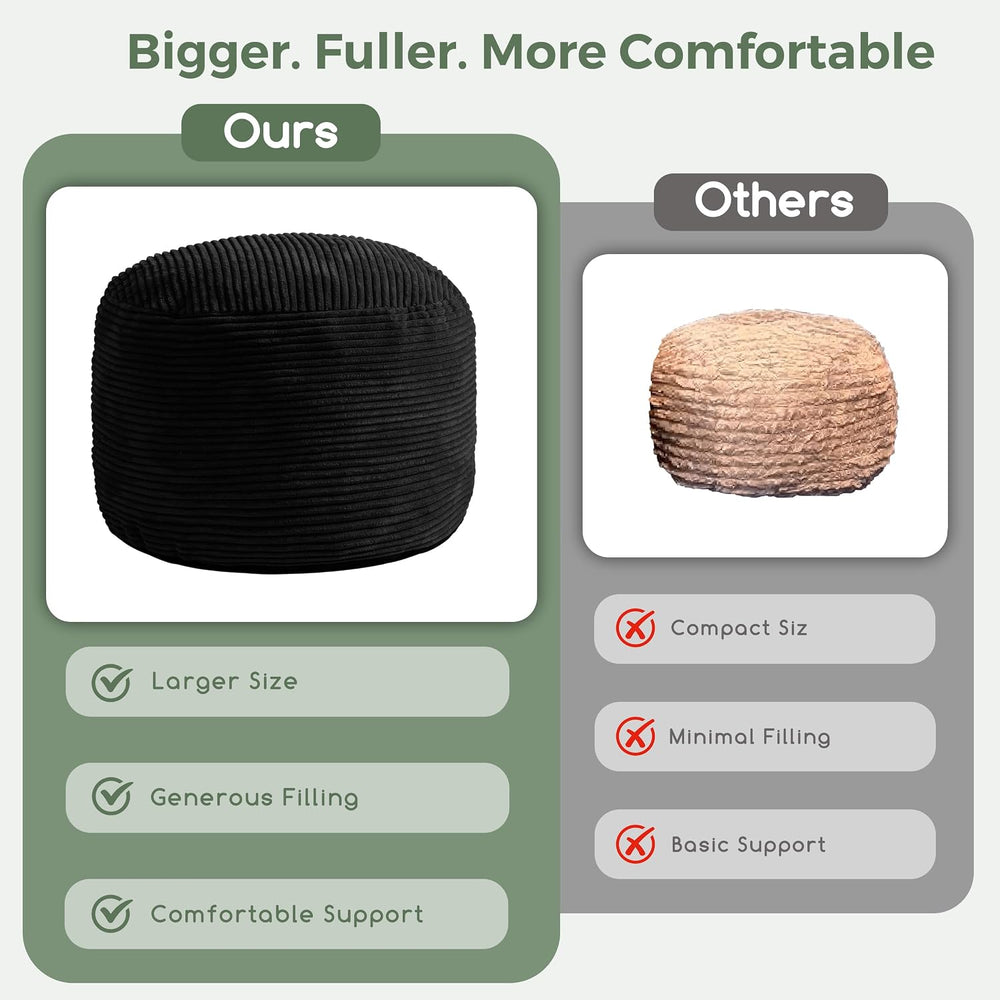 HIGOGOGO Round Stuffed Pouf Ottoman, Corduroy Poufs with Foam Chunk Filling, ...