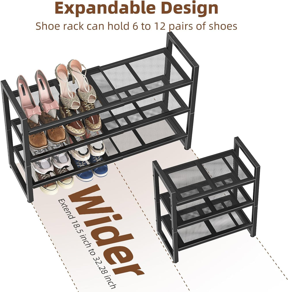 Simple Trending 3-Tier Expandable Shoe Rack, Black