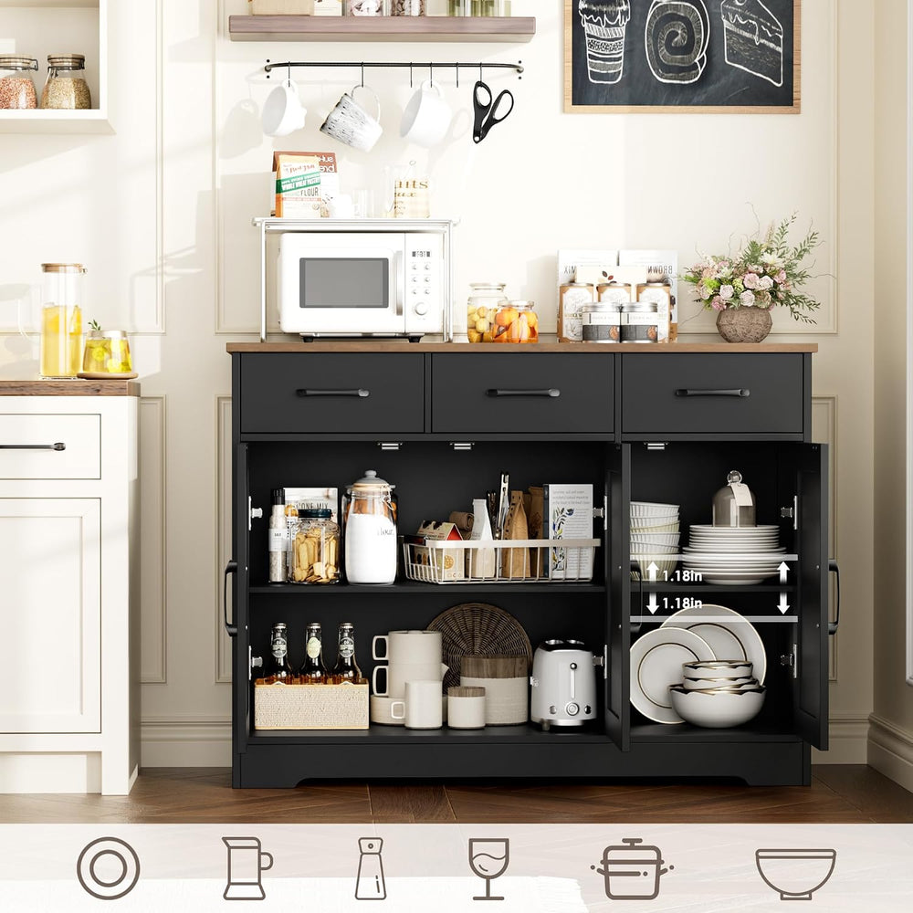 HOSTACK Kitchen Buffet Cabinet with Storage, Sideboard Coffee Bar, Black