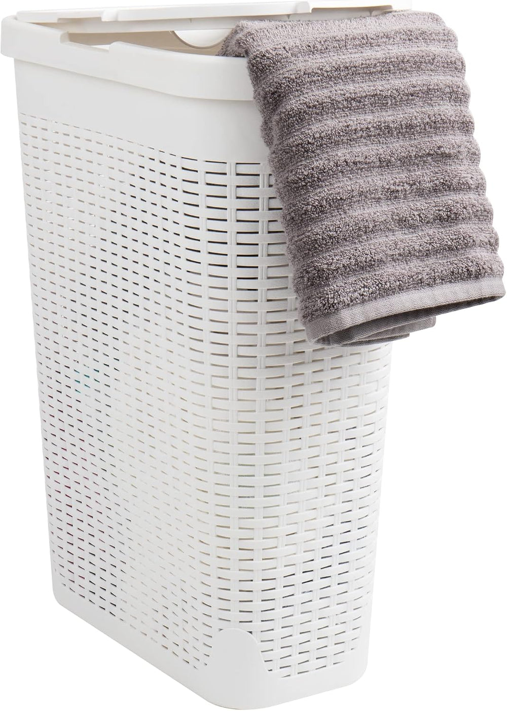 Mind Reader Slim Laundry Hamper with Lid, 40L Clothes Basket, Narrow Tapered ...