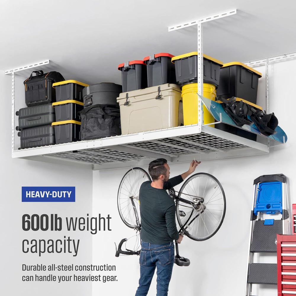 SafeRacks 4x8 Overhead Garage Storage Rack, 5-pc Hook Pack, 24"-45"...