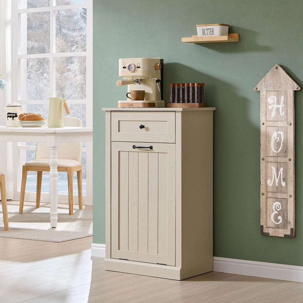 IFBUY Tilt Out Laundry Hamper Cabinet, Trash Can Cabinet, Cream