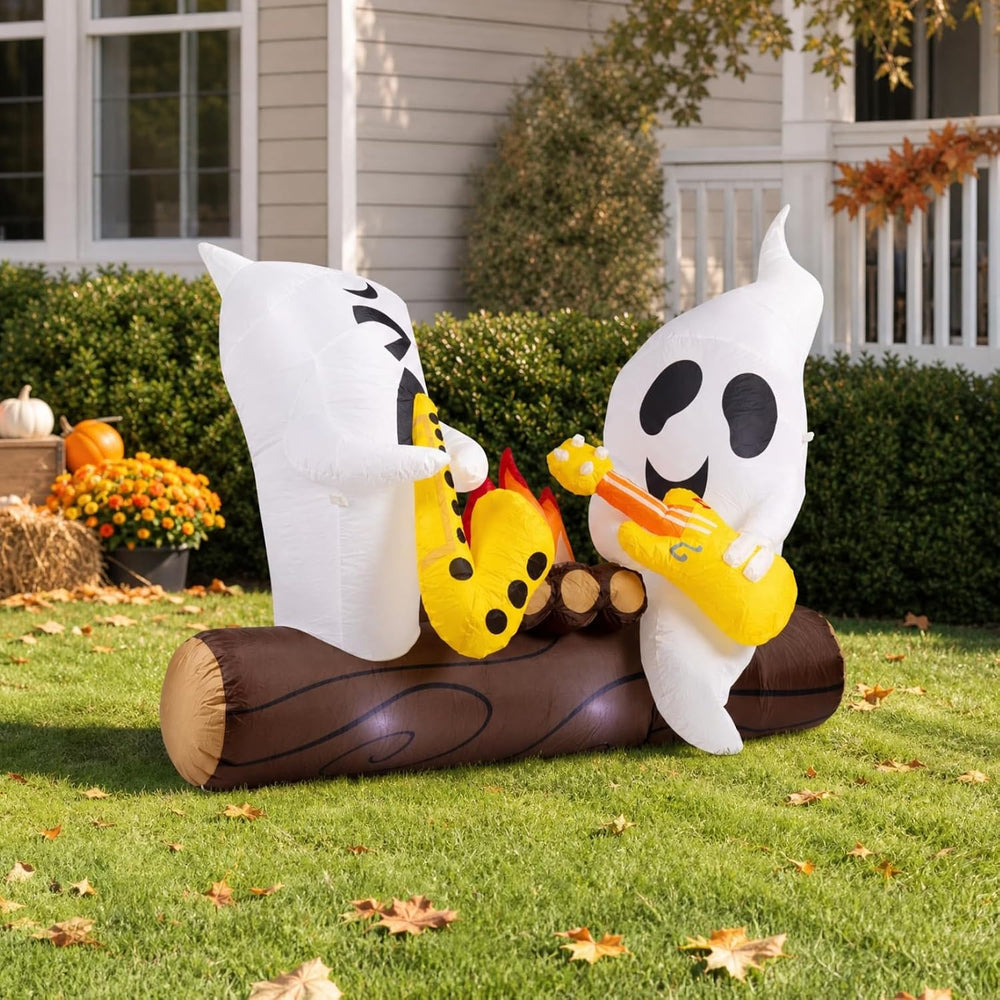 6 FT Halloween Inflatable Musical Ghosts Built in LED Campfire Yard Decor