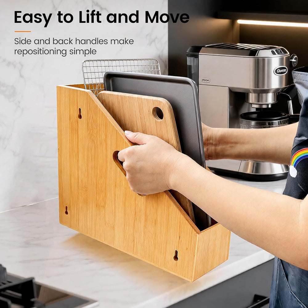 Slim Bamboo Cutting Board Holder & Baking Sheet Organizer