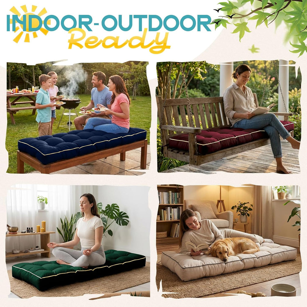 Outdoor Bench Cushion, Tufted Patio Seat Pad for Garden Bench, Porch Swing, I...