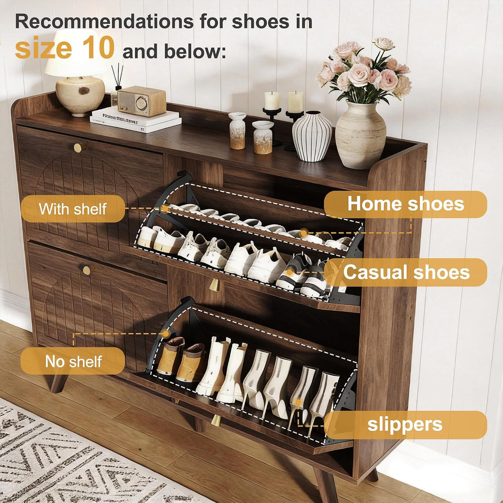 Decofy 47.2” Shoe Cabinet with 4 flip-Down Drawers, Three Adjustable Levels, ...