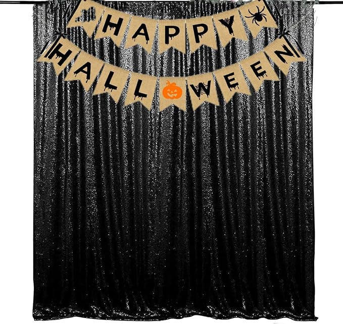 JYFLZQ Black Sequin Backdrop Curtains 8ft x 8ft 1 Panel Halloween Backdrop Gl...