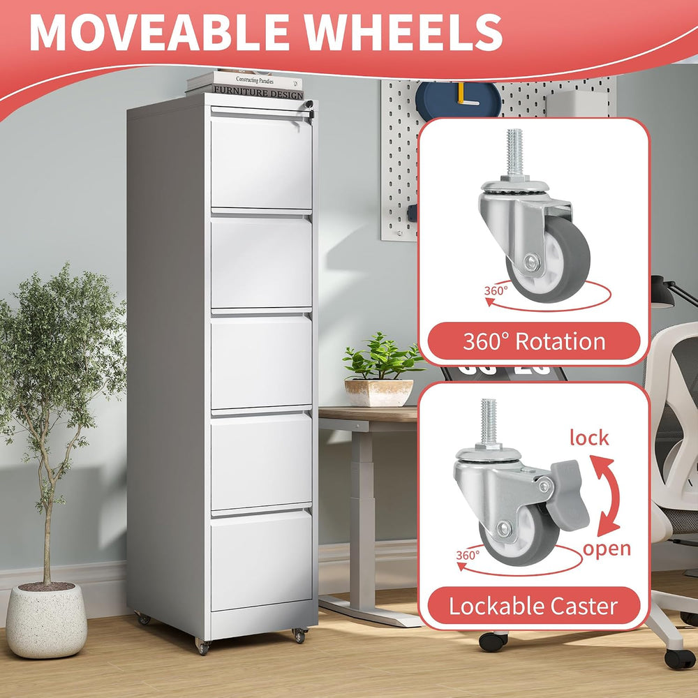 5 Drawer Locking File Cabinet with Wheels,Metal Filing Cabinets