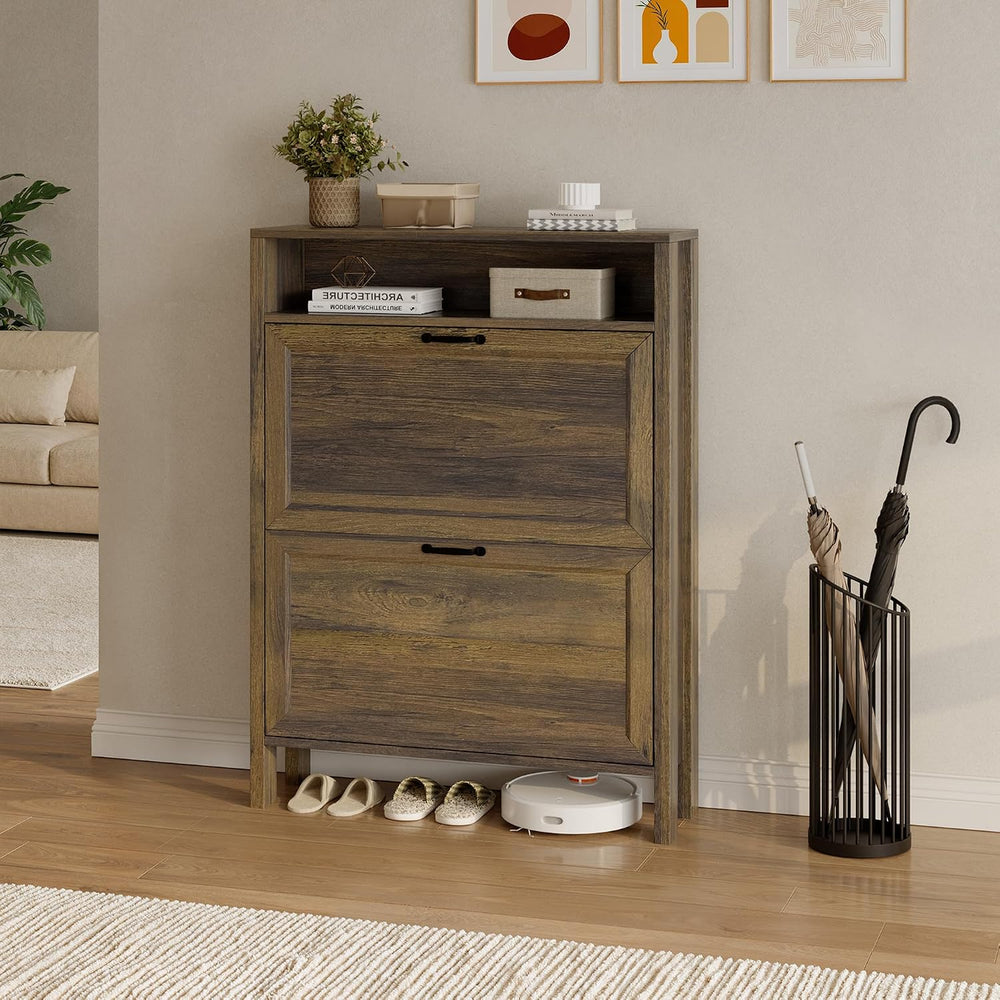 LOUVIXA Shoe Cabinet with 2 Flip Drawers, Narrow Shoe Storage Cabinet, Freest...