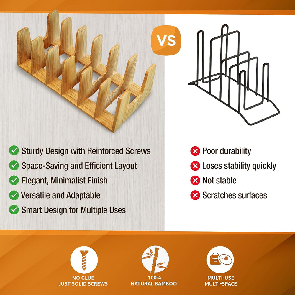 Kitchen Cabinet Organizer - Sturdy Bamboo Pot and Pan Organizer for Under Cab...
