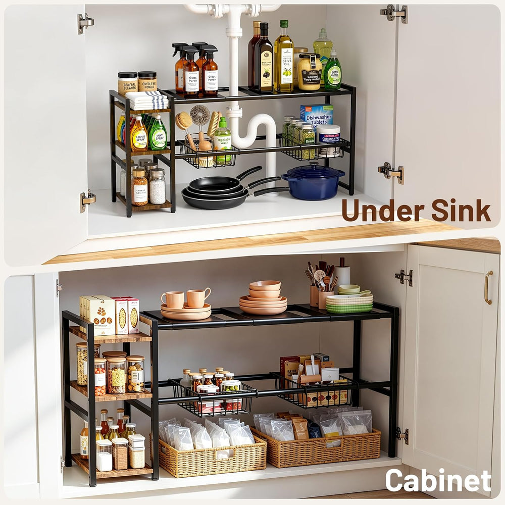 Housolution Expandable Under Sink Cabinet Organizer Rack and Storage Shelf