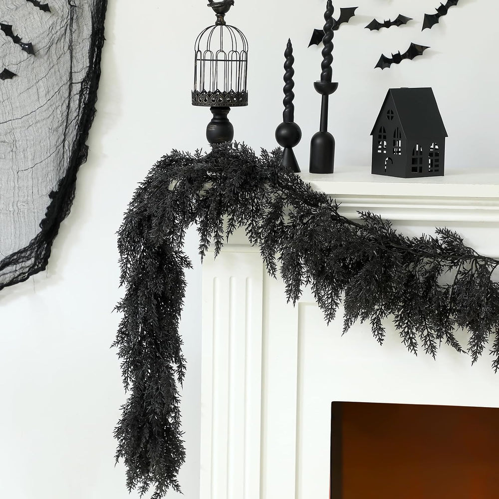 Dingion 1 Pack 9 ft Halloween Black Artificial Cedar Garland