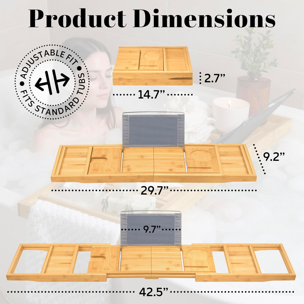 Home It Premium Bathtub Tray Caddy - Foldable, Expandable, Fits Most Tubs