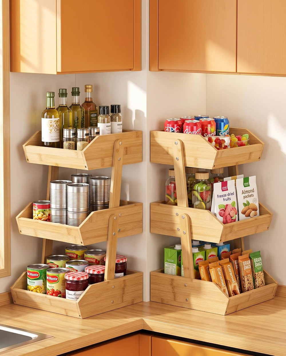 DEKAVA 3 Tier Bamboo Fruit and Vegetable Basket for Kitchen Counter